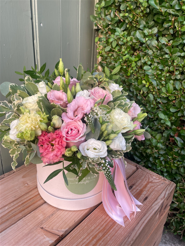 Flower hatboxes & baskets by The Flower Lab Manchester